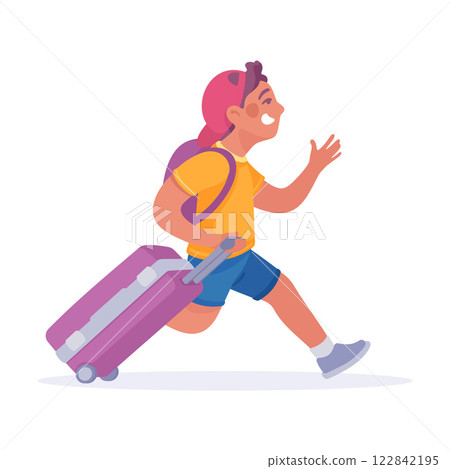 Tourism with Boy Character with Suitcase Vector Illustration 122842195