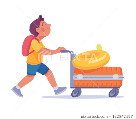 Tourism with Boy Character with Suitcase Vector Illustration 122842197