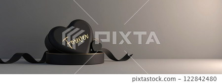 Luxury Minimalist Heart-Shaped Chocolate Box on Misty Background with Copy Space 122842480
