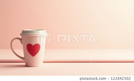 A cup of coffee with a heart on a pink background. A cup of coffee with a heart on a pink background. 122842502