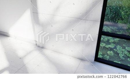 empty interior room shadow wall space background mock up architecture sunlight. empty home modern window light floor design apartment white house indoor. blank minimal concept backdrop bright clean. 122842766