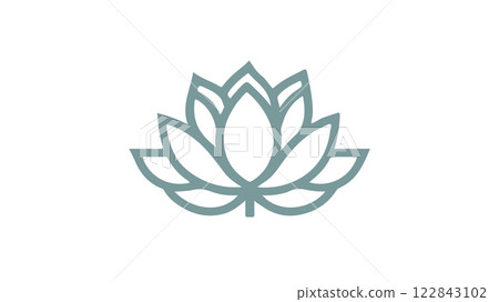 Lotus flower vector illustration. Simple outline drawing, minimalist design. Logo design meditation yoga spa. Flat lay, light teal, white background Lotus flower vector illustration. Simple outline drawing, minimalist design. Logo design meditation yoga spa. Flat lay, light teal, white background 122843102