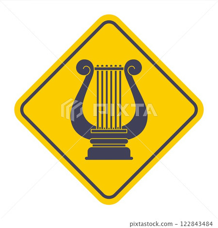 lack icon lyre musical instrument on yellow background. lack icon lyre musical instrument on yellow background. 122843484