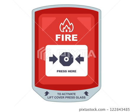 Fire alarm system on wall for fire alarm. press button when fire. 122843485