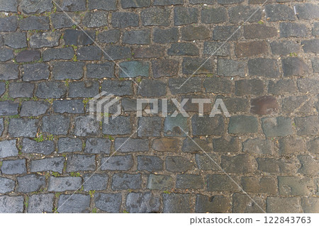 This is a detailed close up view of a textured brick wall featuring moss This is a detailed close up view of a textured brick wall featuring moss 122843763