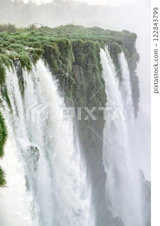 Iguazu waterfalls in overcast weather Iguazu waterfalls in overcast weather 122843799
