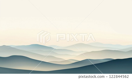 Soft gradients of mountains create a tranquil atmosphere at sunrise in a remote landscape 122844562
