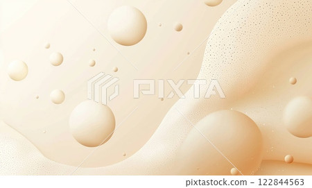 Abstract composition features soft beige bubbles and organic shapes, creating a calming visual effect 122844563