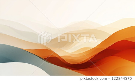 Abstract landscape with flowing waves of warm and cool colors in a serene composition Abstract landscape with flowing waves of warm and cool colors in a serene composition 122844570
