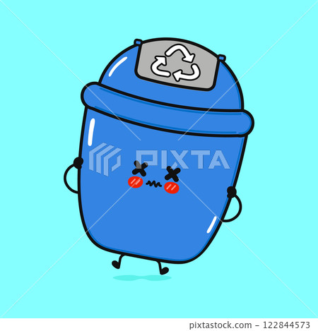 Angry Recycling Bin. Sad and Distressed Trash Can Character Angry Recycling Bin. Sad and Distressed Trash Can Character 122844573