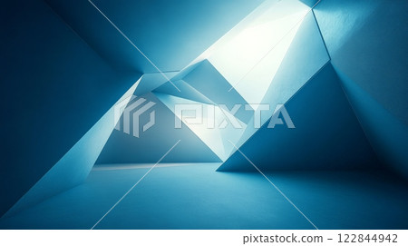 Abstract architecture with geometric blue shapes 122844942