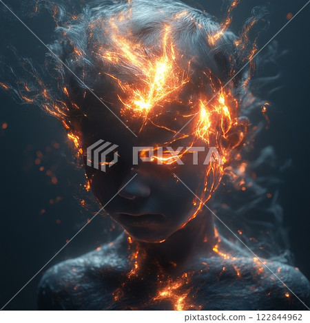 Child with burning mind embracing energy and imagination 122844962