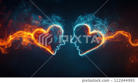 Two hearts creating profiles facing each other, symbolizing love and connection 122844993