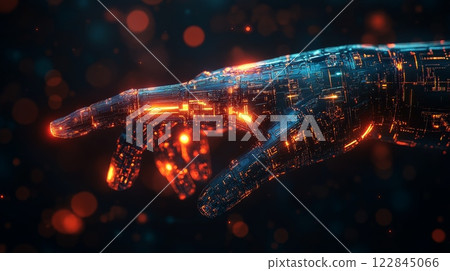 Futuristic robotic hand illuminated with digital circuits 122845066