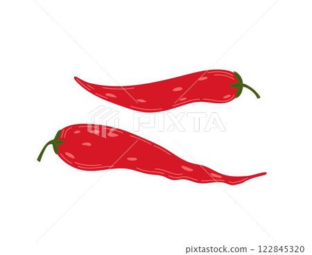 Red chili pepper, hot spicy vegetable simple hand drawn vector illustration, organic food concept, culinary plant for seasoning food, healthy life style organic diet, flat image for menu, recipe Red chili pepper, hot spicy vegetable simple hand drawn vector illustration, organic food concept, culinary plant for seasoning food, healthy life style organic diet, flat image for menu, recipe 122845320