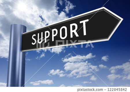 Support - black signpost with one arrow - 3D illustration Support - black signpost with one arrow - 3D illustration 122845842