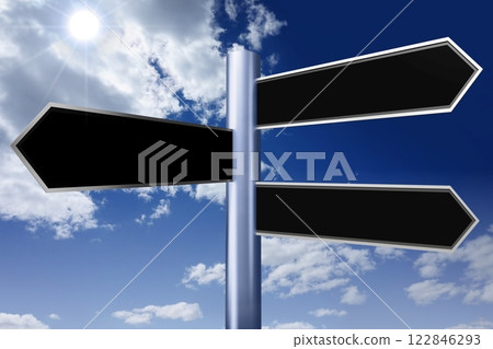 Crossroads sign with three crear arrows - 3D illustration 122846293