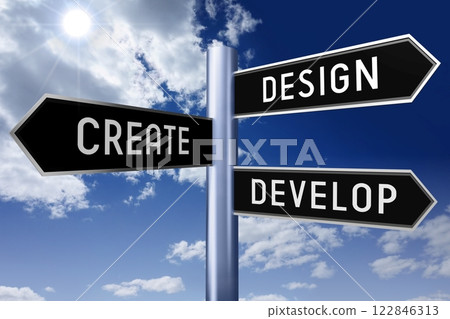 Signpost with three arrows - design concept 122846313