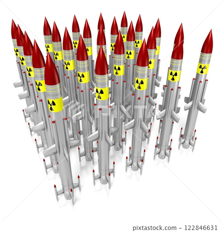Many nuclear missiles on white background Many nuclear missiles on white background 122846631