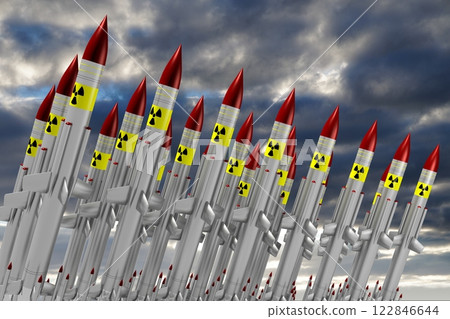 Nuclear missiles and sky in background 122846644