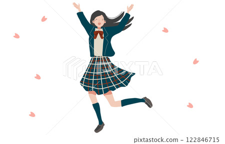 High school girl jumping under the cherry blossoms 122846715
