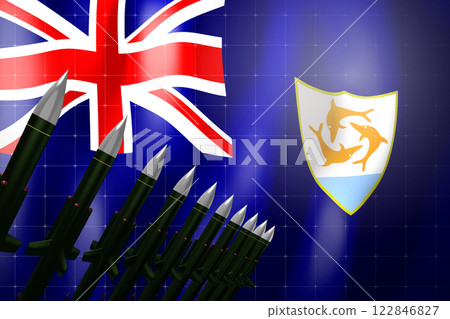 Cruise missiles, flag of Anguilla in background - defense concept - 3D illustration 122846827