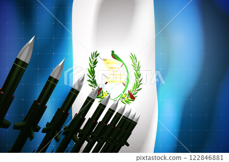 Cruise missiles, flag of Guatemala in background - defense concept - 3D illustration Cruise missiles, flag of Guatemala in background - defense concept - 3D illustration 122846881