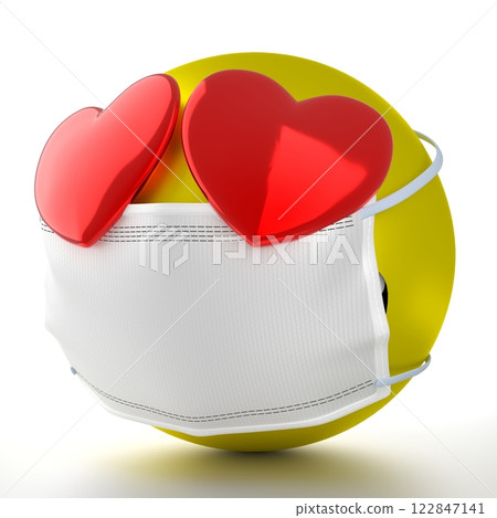 Emoticon face with hearts in eyes wearing face mask 122847141