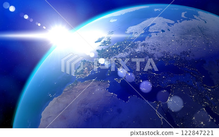 Earth from space - view on Europe and Africa side. 3D illustration Earth from space - view on Europe and Africa side. 3D illustration 122847221