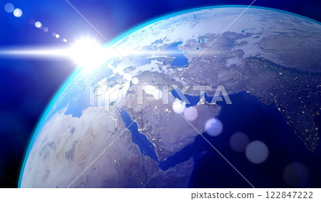 Earth from space - view on Middle East side. 3D illustration Earth from space - view on Middle East side. 3D illustration 122847222