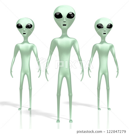 Three green aliens isolated on white background 122847279