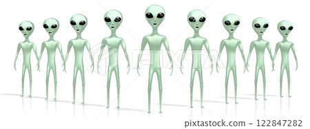 Group of green aliens isolated on white background Group of green aliens isolated on white background 122847282