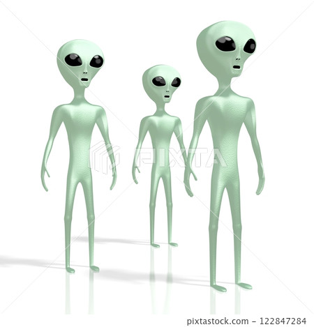 Three green aliens isolated on white background 122847284