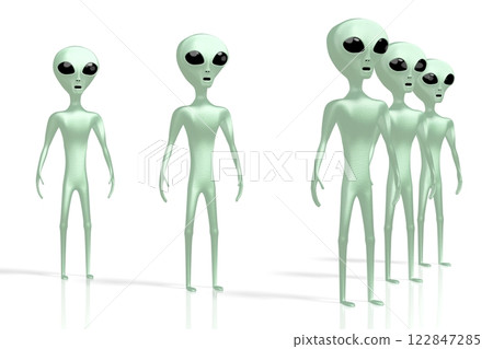 Group of green aliens isolated on white background 122847285