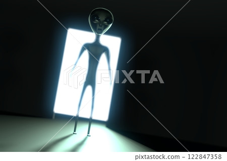Alien, open door and dark background Alien, open door and dark background 122847358