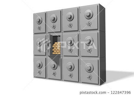 Vaults with gold on white background - 3D illustration Vaults with gold on white background - 3D illustration 122847396