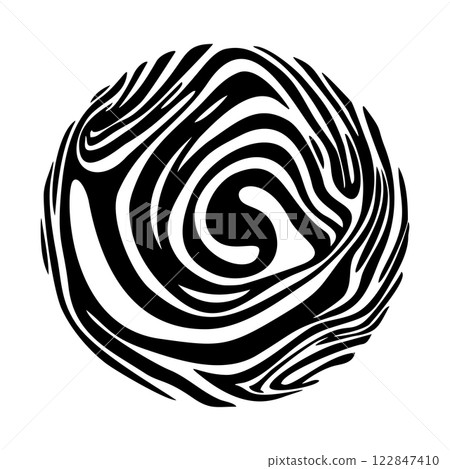 Black and white circle with distorted wavy stripes. Vector trippy abstract geometric shape Black and white circle with distorted wavy stripes. Vector trippy abstract geometric shape 122847410