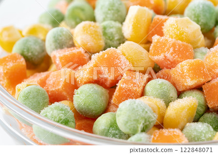 Close up of frozen mixed vegetables Close up of frozen mixed vegetables 122848071