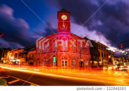 Phuket Thailand, January 26, 2025 Beautiful Buildings of the Sino Portuguese architecture at Phuket old town Thailand 122848263