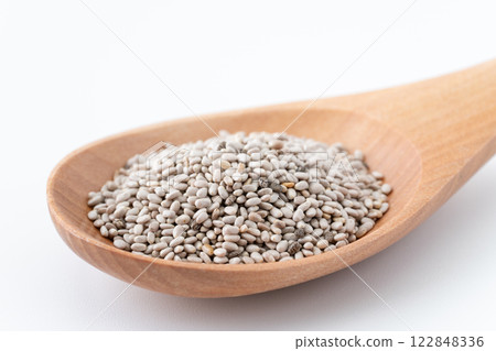 White chia seeds close-up 122848336