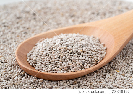 White chia seeds close-up White chia seeds close-up 122848392