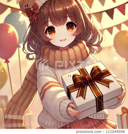 A young lady with a present 122849086