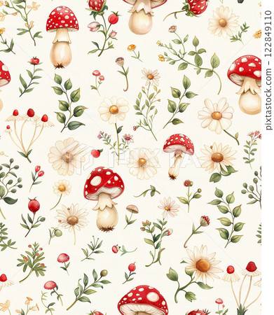 蘑菇和花卉背景 蘑菇和花卉背景 122849110