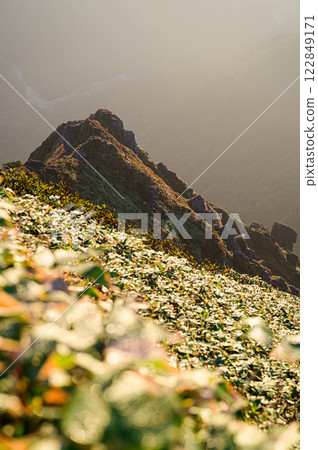 Mountainside dyed in the morning sun: Mountain scenery of the Tanigawa mountain range 122849171