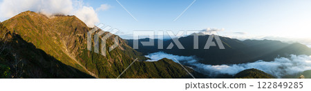 Mountainside dyed in the morning sun: Mountain scenery of the Tanigawa mountain range 122849285