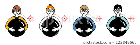 Various men and women holding bombs with lit fuses 122849665