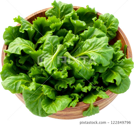 Fresh lettuce in a wooden bowl 122849796