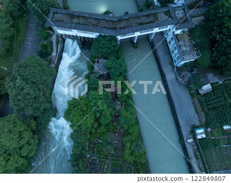 Aerial view of landscape in dujiangyan,Sichuan province,China Aerial view of landscape in dujiangyan,Sichuan province,China 122849807