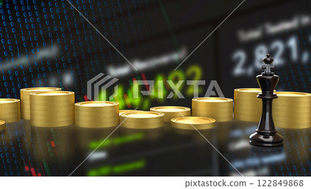 The Black king chess and coins for Business concept 3d Rendering. The Black king chess and coins for Business concept 3d Rendering. 122849868