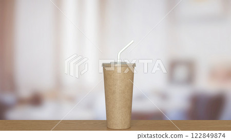Coffee paper cup on wood Table 3d Rendering. Coffee paper cup on wood Table 3d Rendering. 122849874